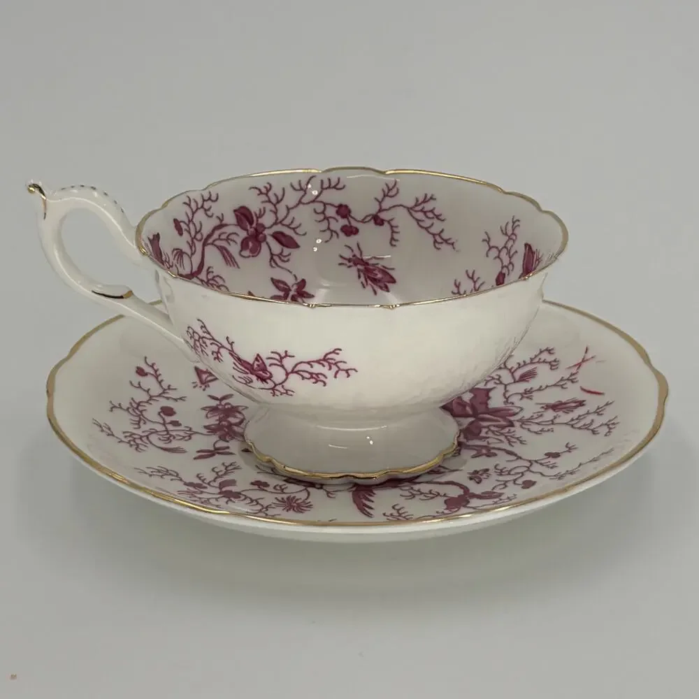 Vintage Coalport Cairo Pink Bone China Teacup and Saucer Set England